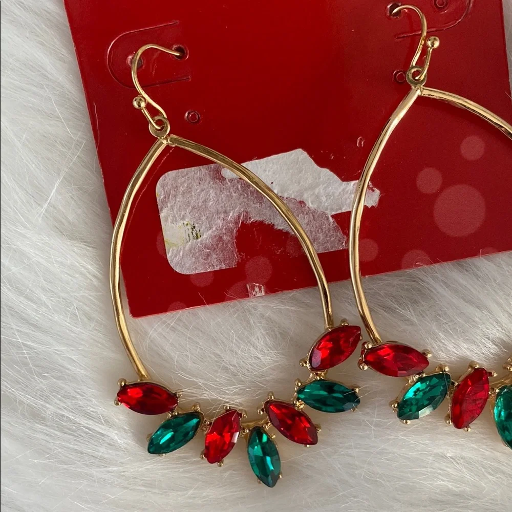 New Gold and Red Hoop Christmas Earrings